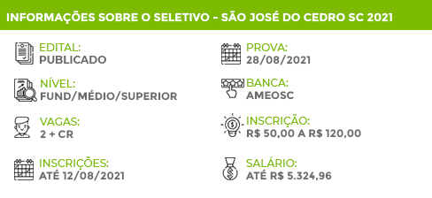 Informações Concurso Processo Seletivo São José do Cedro SC 2021 Edital 04