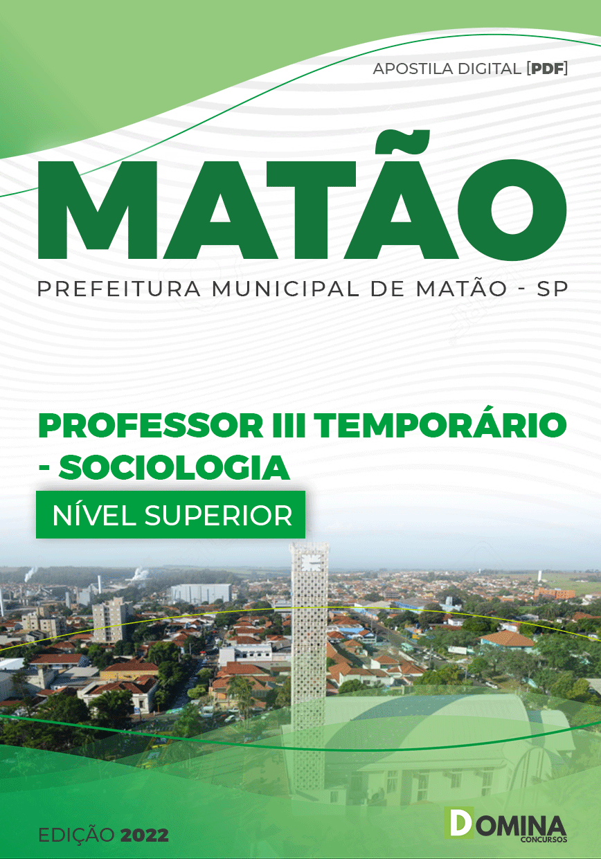 Apostila Pref Matão SP 2022 Professor III Temporário Sociologia