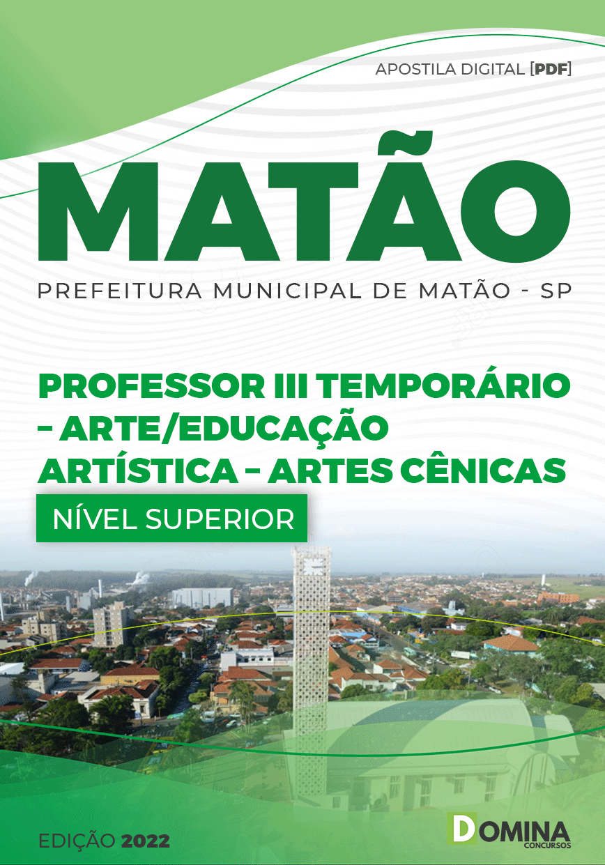 Apostila Pref Matão SP 2022 Prof III Temp Edu Artística Arte Cênicas