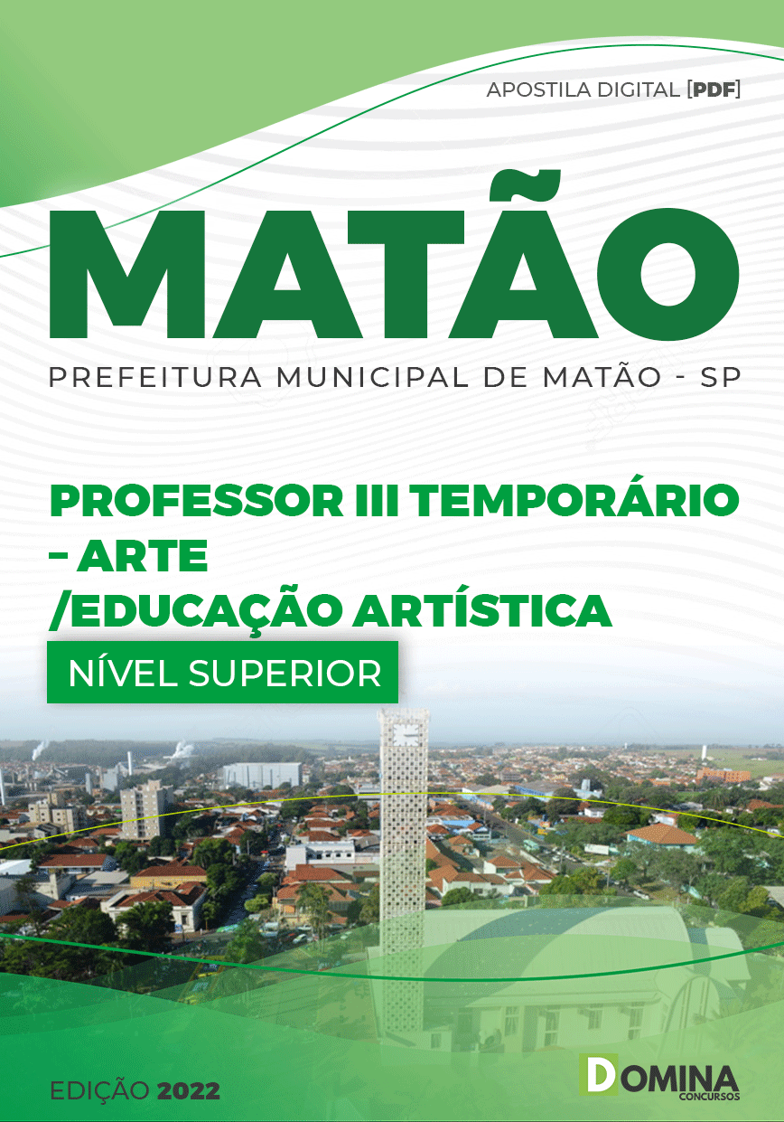 Apostila Pref Matão SP 2022 Professor III Temporário Arte Ed Artística