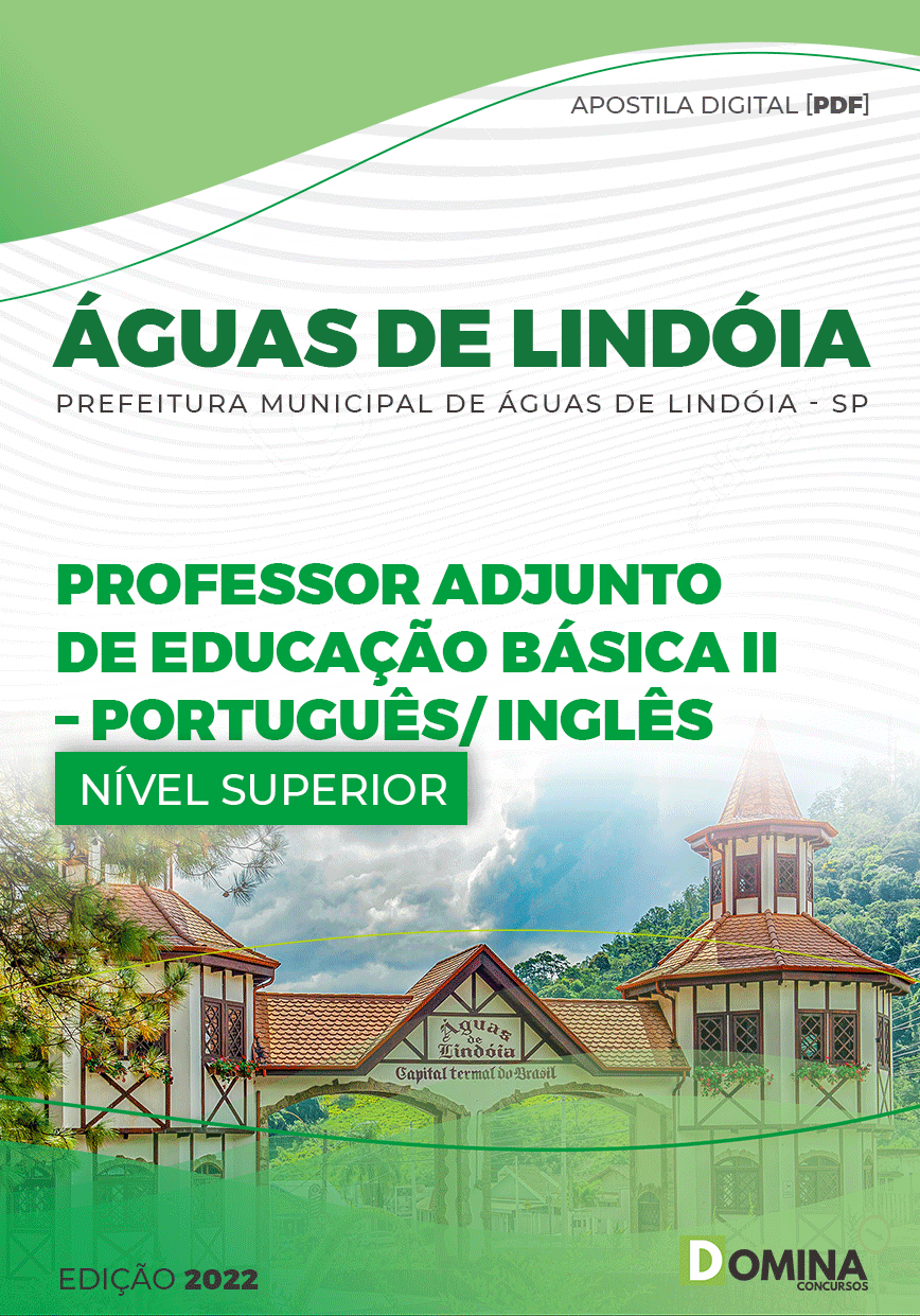 Apostila Pref Águas Lindóia SP 2023 Prof Adj Ed Básica II Português Inglês