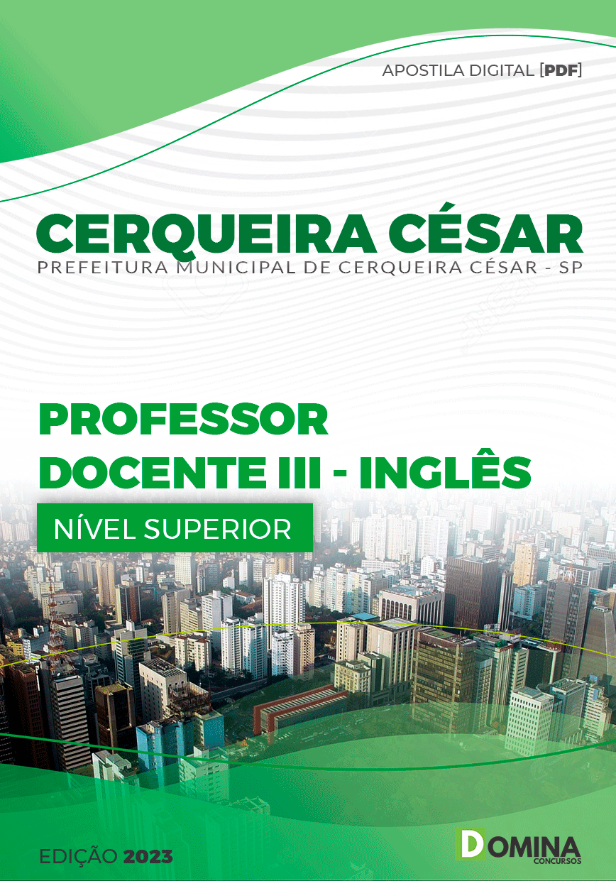 Apostila Pref Cerqueira Cesar SP 2023 Professor Docente III Inglês