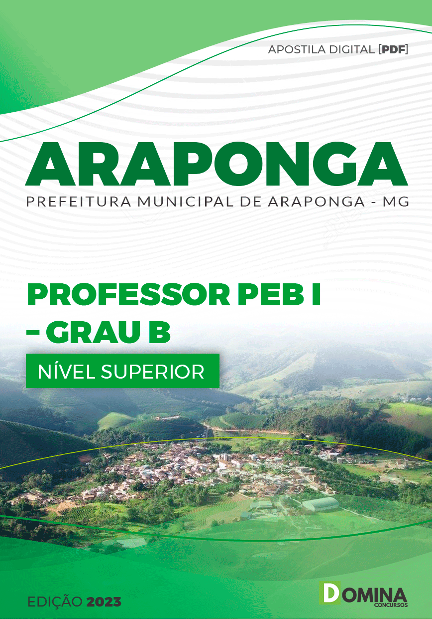 Apostila Pref Araponga MG 2023 Professor PEB I Grau B