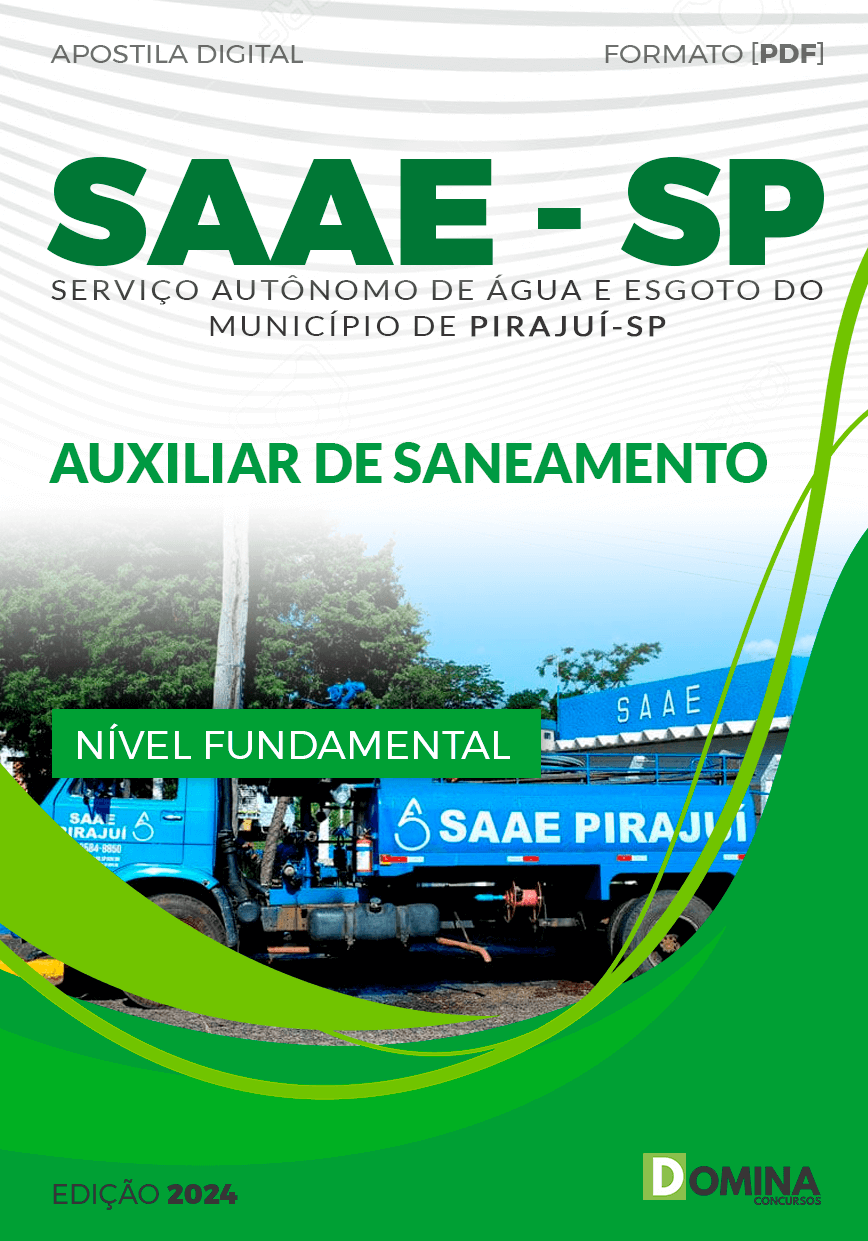 Apostila Auxiliar de Saneamento SAAE Pirajuí SP 2024