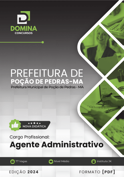 Apostila Agente Administrativo Prefeitura Poção Pedras MA 2024